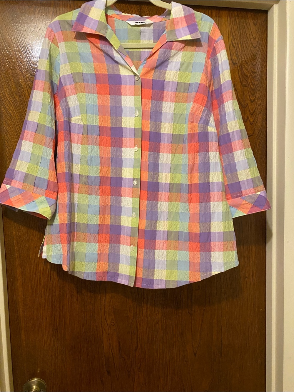 Alia Pastel Plaid Button-Down Shirt - Pink, Purple, Green, Cream